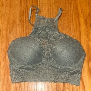 NWOT VS PINK | Lace Sage Green High Neck Bralette | XS | Padded Cups & Underwire
